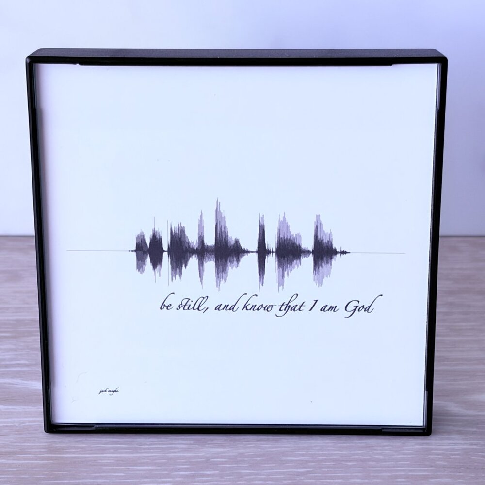 NEW Be Still Soundwave Framed Wall Art 4x4in Black White Christian Scripture